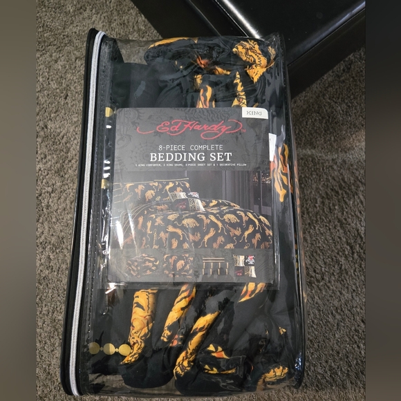 Rare Ed Hardy Crouching Tiger Tattoo KING 8 Pc Bedding Set - Picture 15 of 15